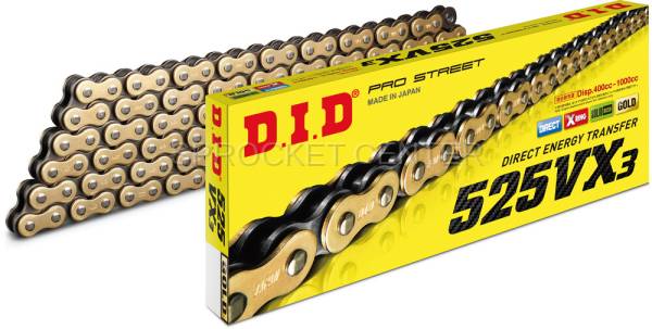 DID Chain - DID Chain 525 VX3 Pro-Street X'ring Chain - GOLD (choose length)