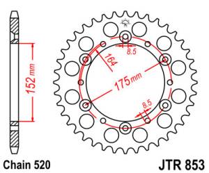 JT Sprockets - JT Sprockets (#JTR853) 520 Pitch Steel Rear Sprocket - YAMAHA - Image 2