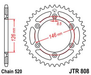 JT Sprockets - JT Sprockets (#JTR808) 520 Pitch Steel Rear Sprocket - Image 2