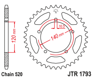 JT Sprockets - JT Sprockets (#JTR1793) 520 Conversion Steel Rear Sprocket - Image 2