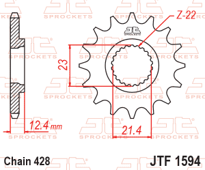 JT Sprockets - JT Sprockets (#JTF1594) 428 Pitch Front Sprocket - Yamaha XT250 - Image 2